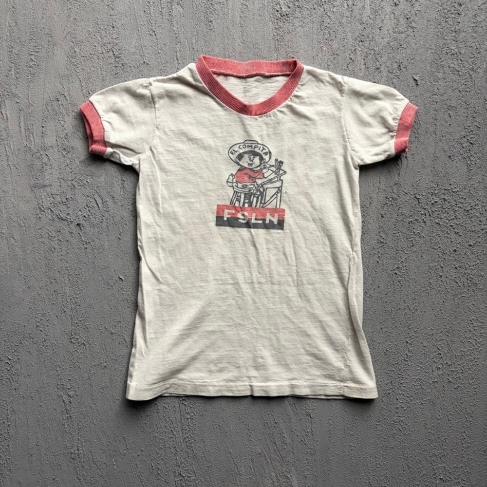 Vintage El Compita Ringer T-Shirt XS White 1980s Nicaragua Political Baby Tee